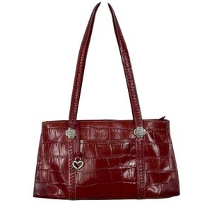 Y2K Brighton Red Croc-Embossed Leather Shoulder Bag with Signature Heart Charm